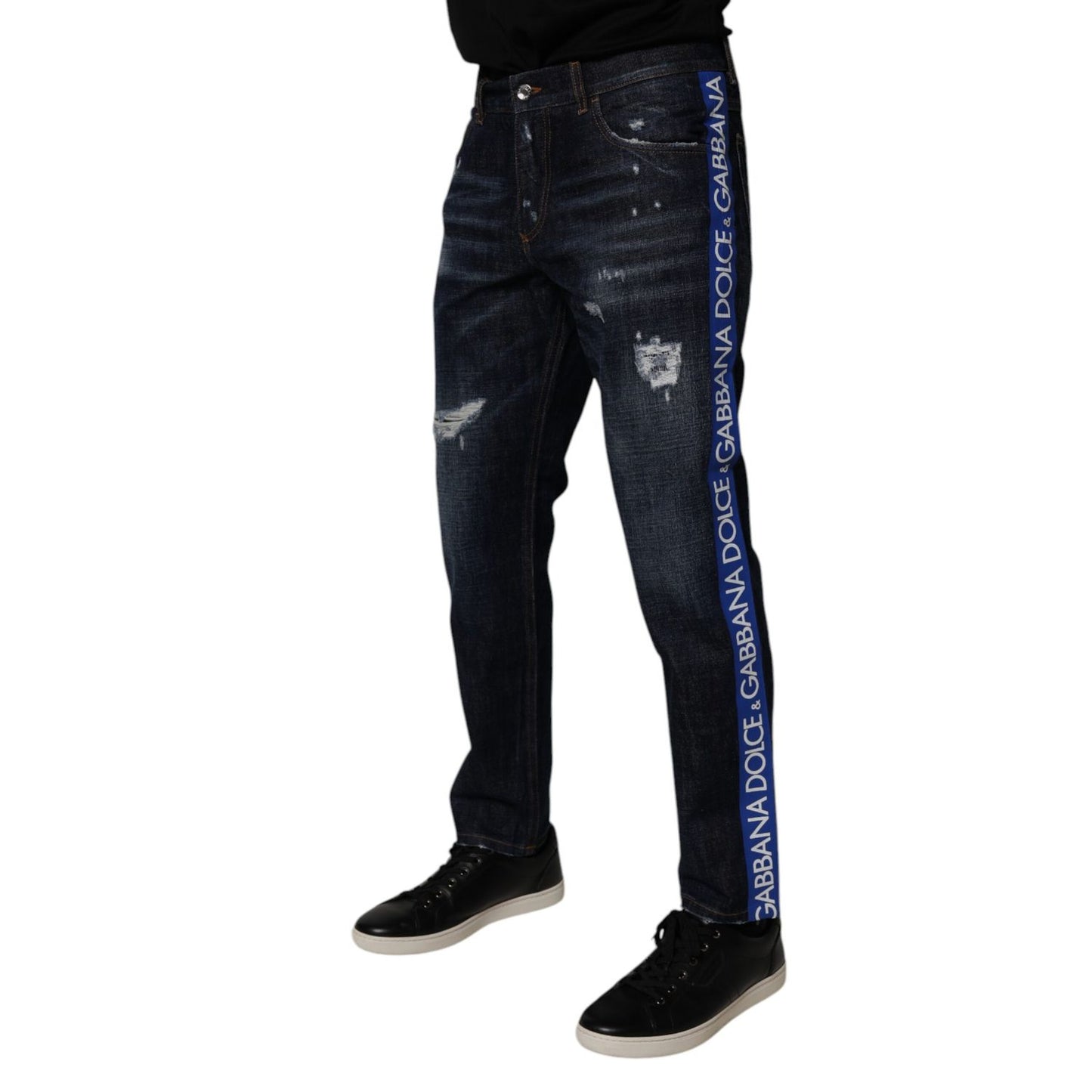Dolce & Gabbana Dark Blue Cotton Tattered Skinny Denim Jeans PAN75030-48