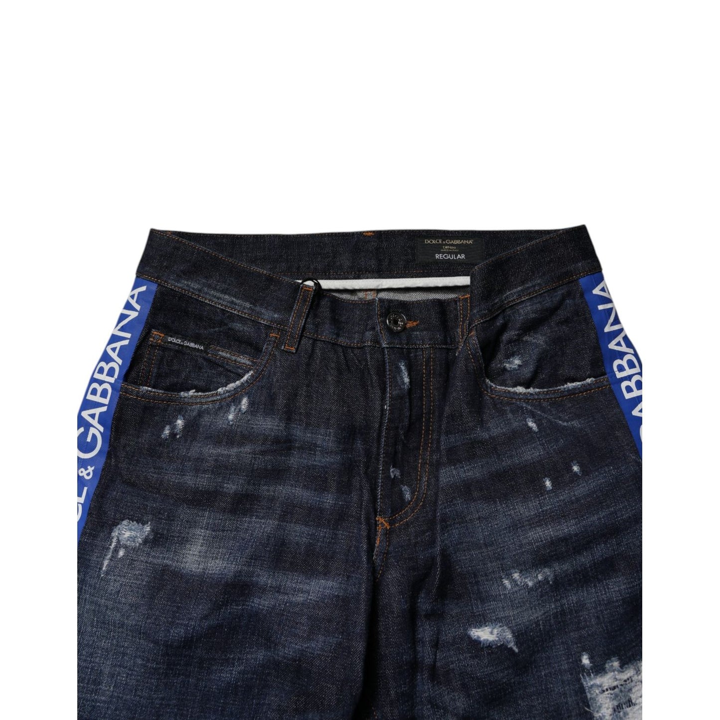 Dolce & Gabbana Dark Blue Cotton Tattered Skinny Denim Jeans PAN75030-48