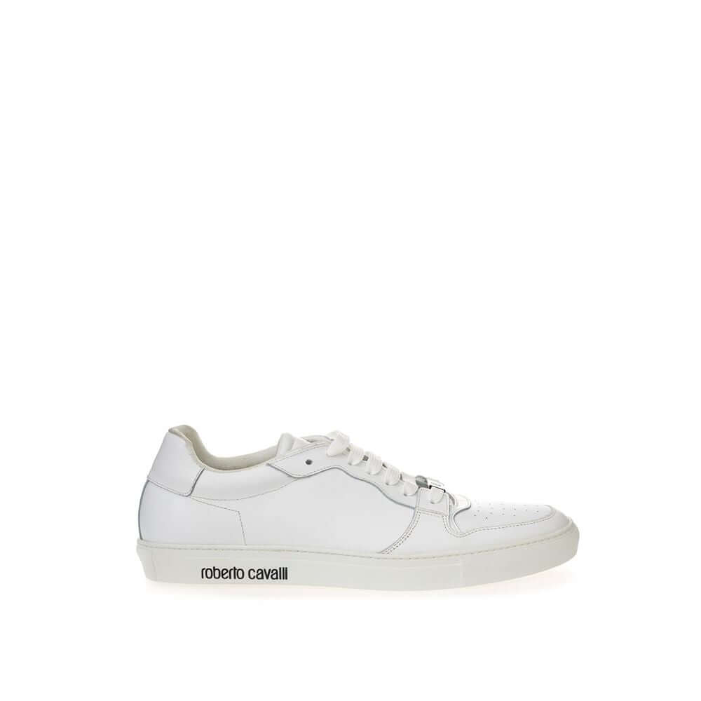 Roberto Cavalli white leather sneakers, luxurious Italian footwear, premium quality, casual style, durable and comfortable.