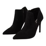 Steve Madden Black Suede Leather Stiletto Heels Boots Shoes