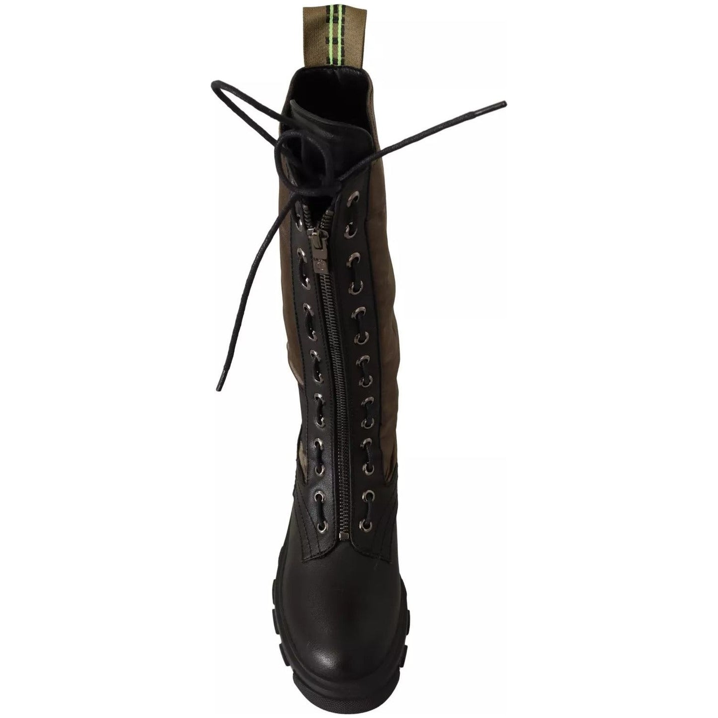 Gaelle Black Green High Combat Boots Lace Up Military Shoes