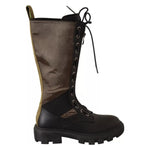 Gaelle Black Green High Combat Boots Lace Up Military Shoes