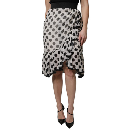 Dolce & Gabbana White Black Polka Dots Knee Length Skirt