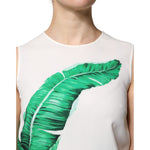 Dolce & Gabbana White Banana Leaf Print Round Neck Tank Top TSH90109-40