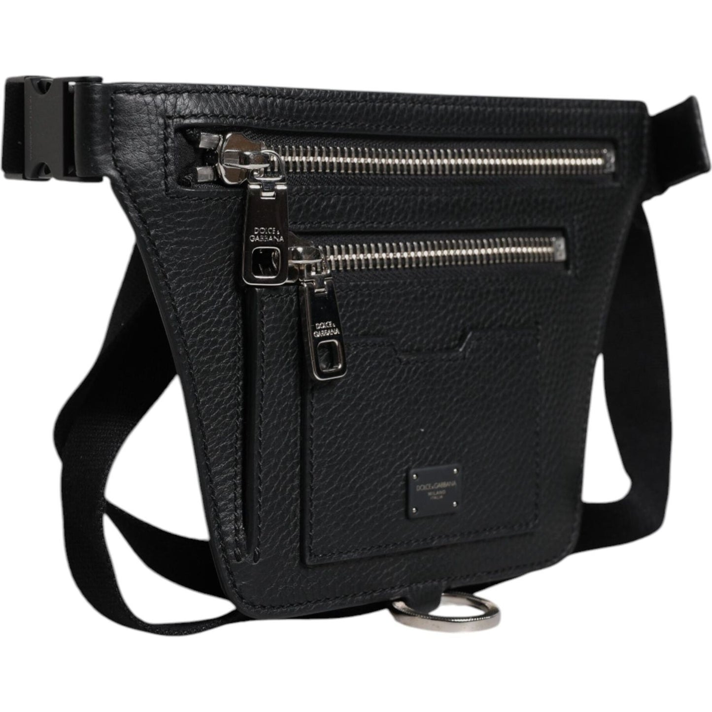 Dolce & Gabbana Black Calfskin Logo Plaque Belt Waist Men Fanny Pack Bag