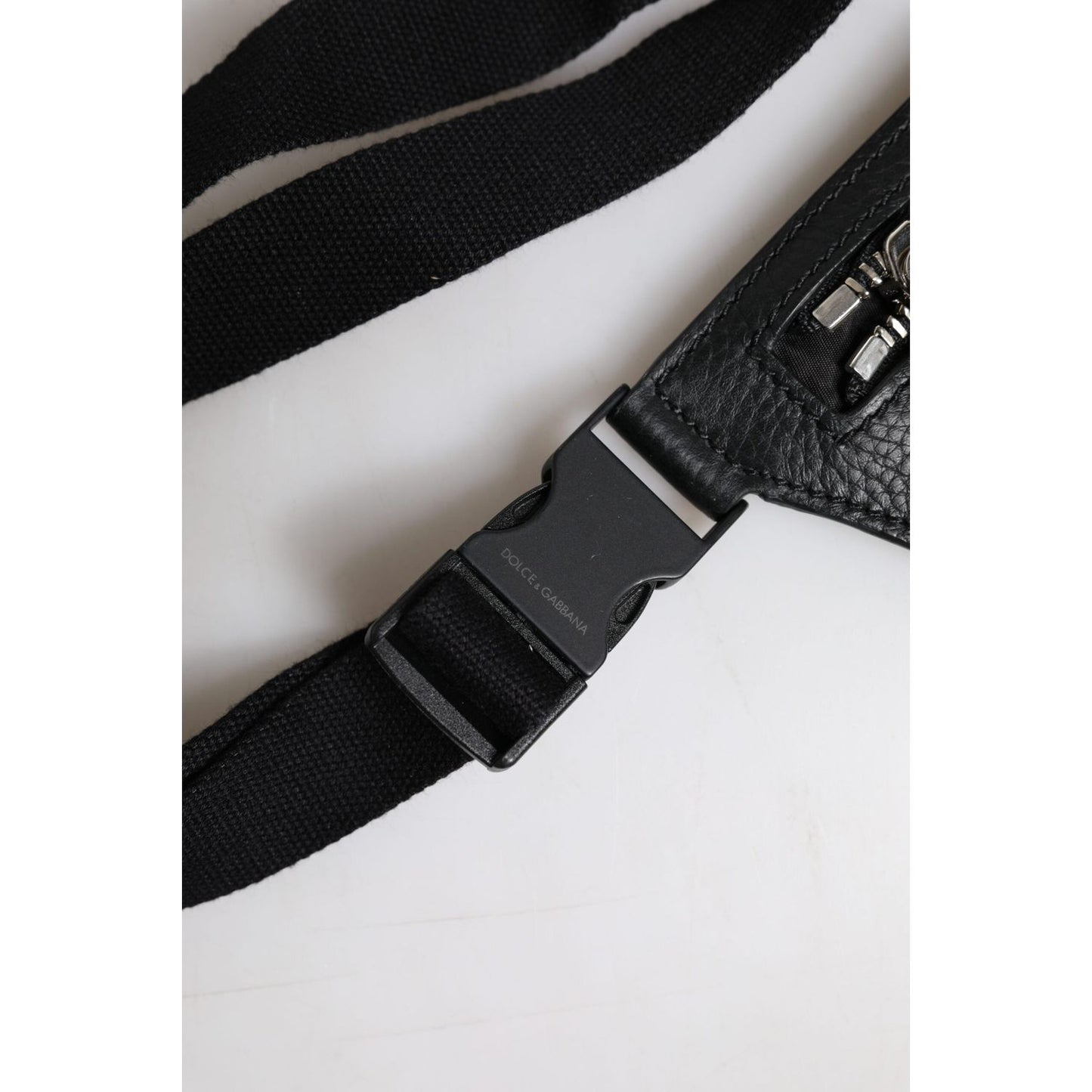Dolce & Gabbana Black Calfskin Logo Plaque Belt Waist Men Fanny Pack Bag