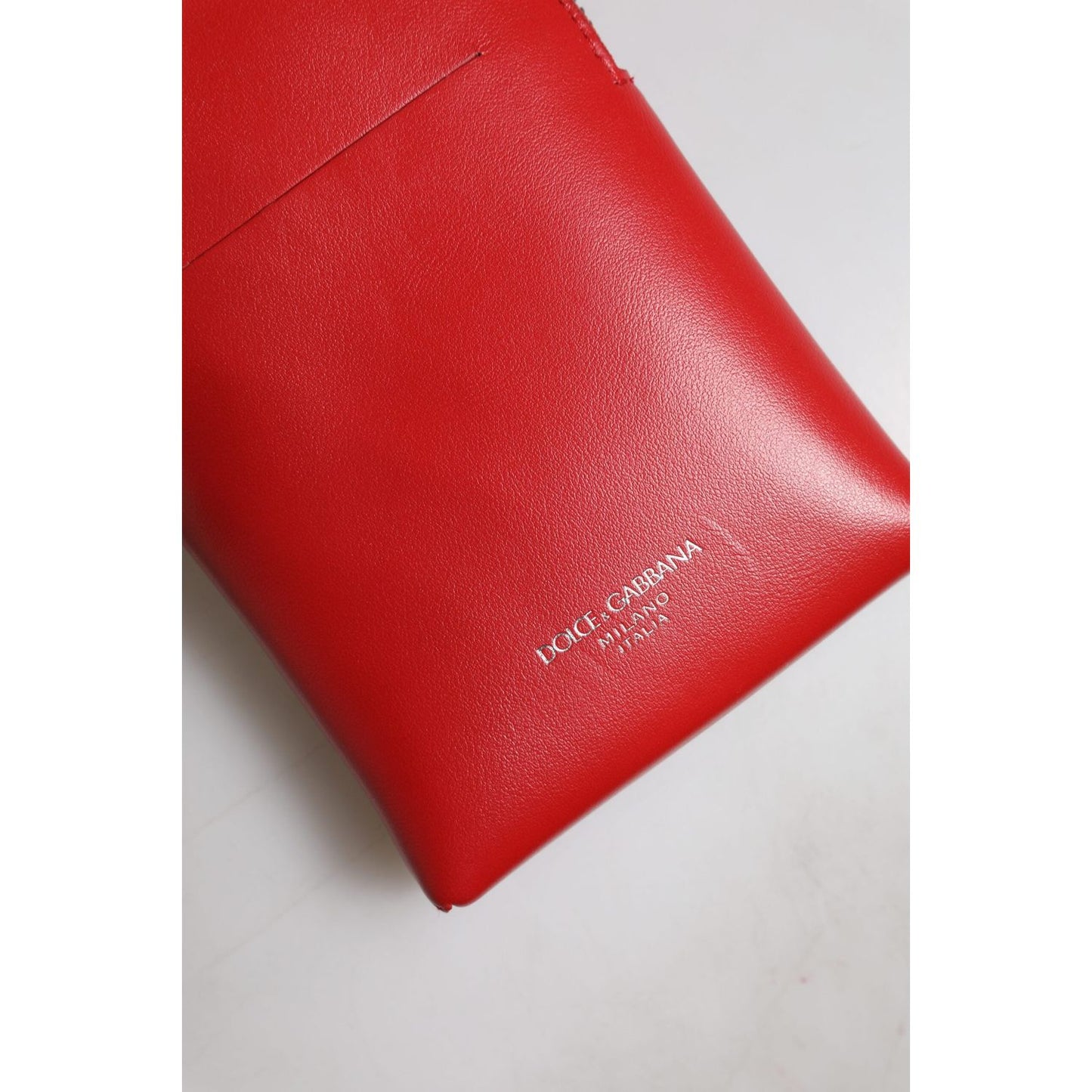 Dolce & Gabbana Red Leather Purse Phone Sling Crossbody Neck Strap Bag BAG4297