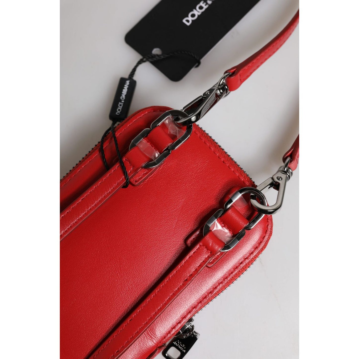 Dolce & Gabbana Red Leather Purse Phone Sling Crossbody Neck Strap Bag BAG4297