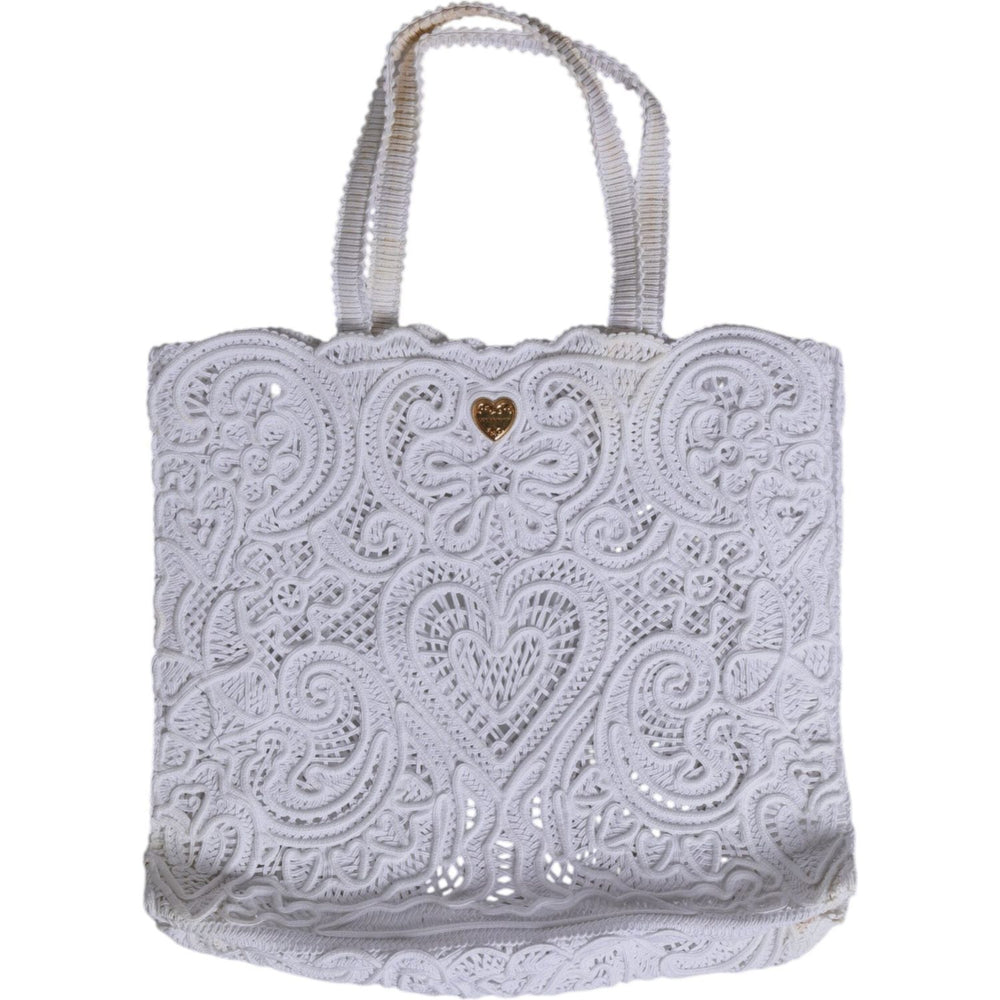 Dolce & Gabbana White Cordonetto Lace Beatrice Tote Shopping Bag BAG4397