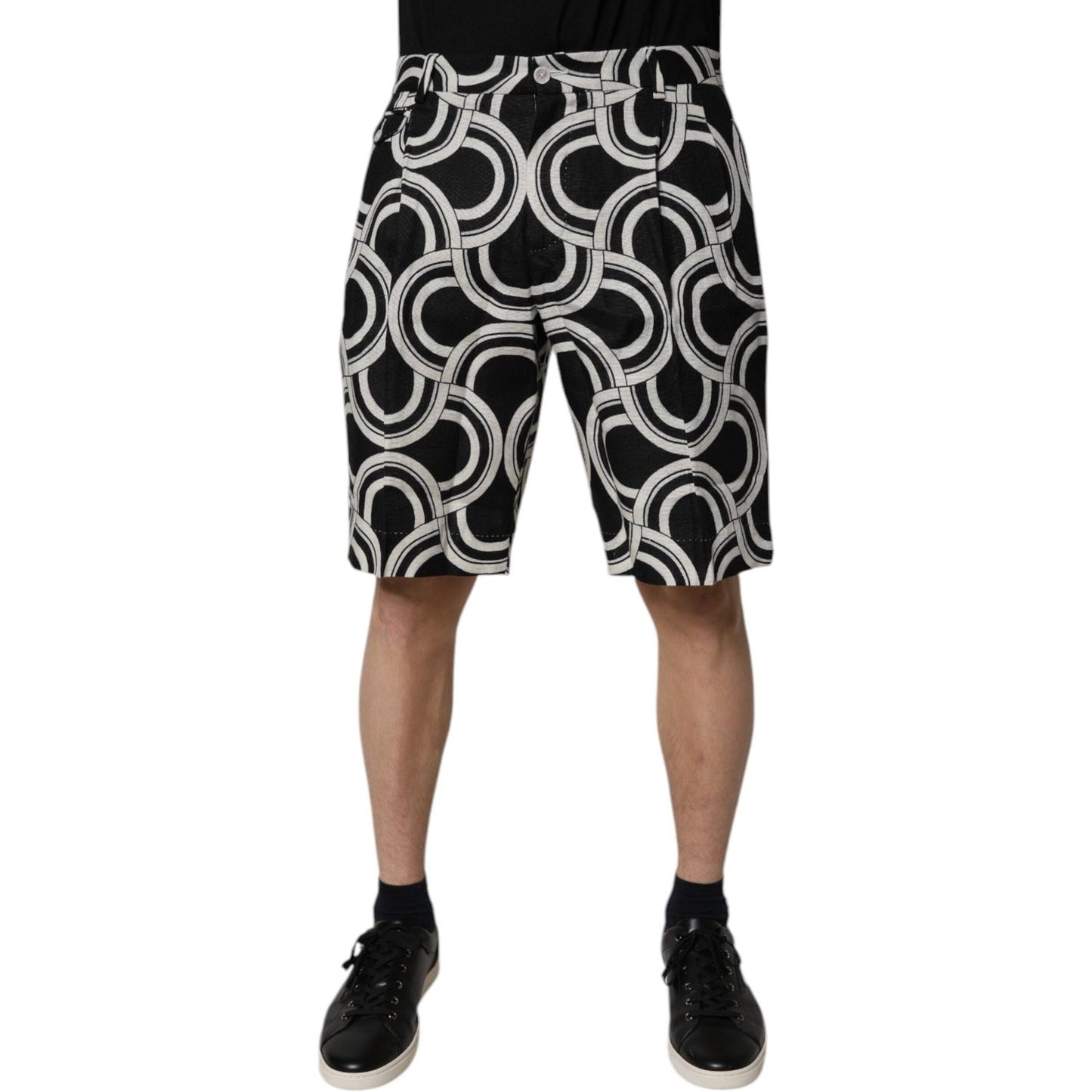 Dolce & Gabbana Black White Linen Bermuda Shorts