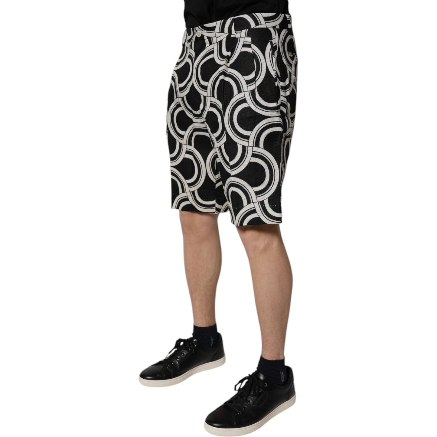 Dolce & Gabbana Black White Linen Bermuda Shorts