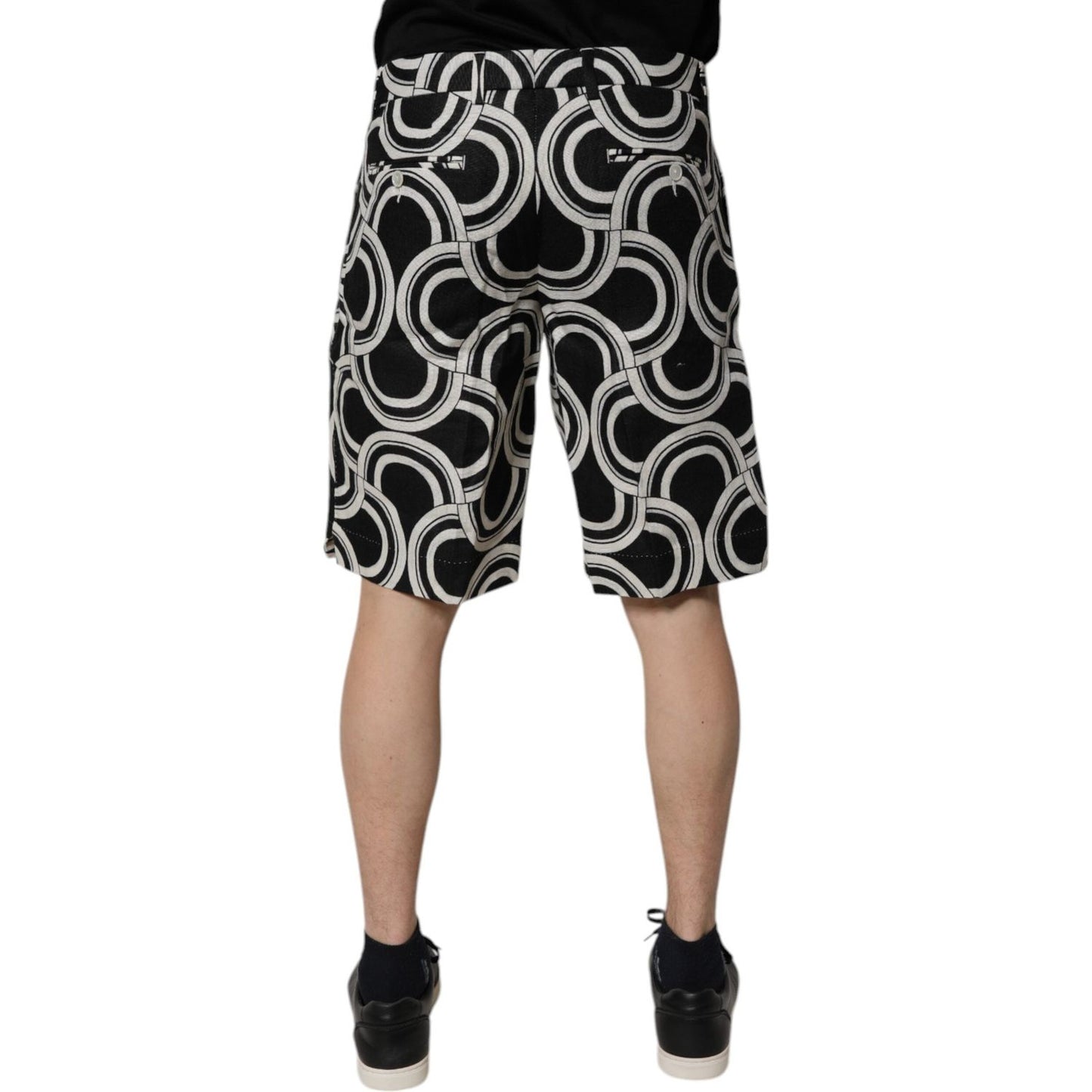 Dolce & Gabbana Black White Linen Bermuda Shorts