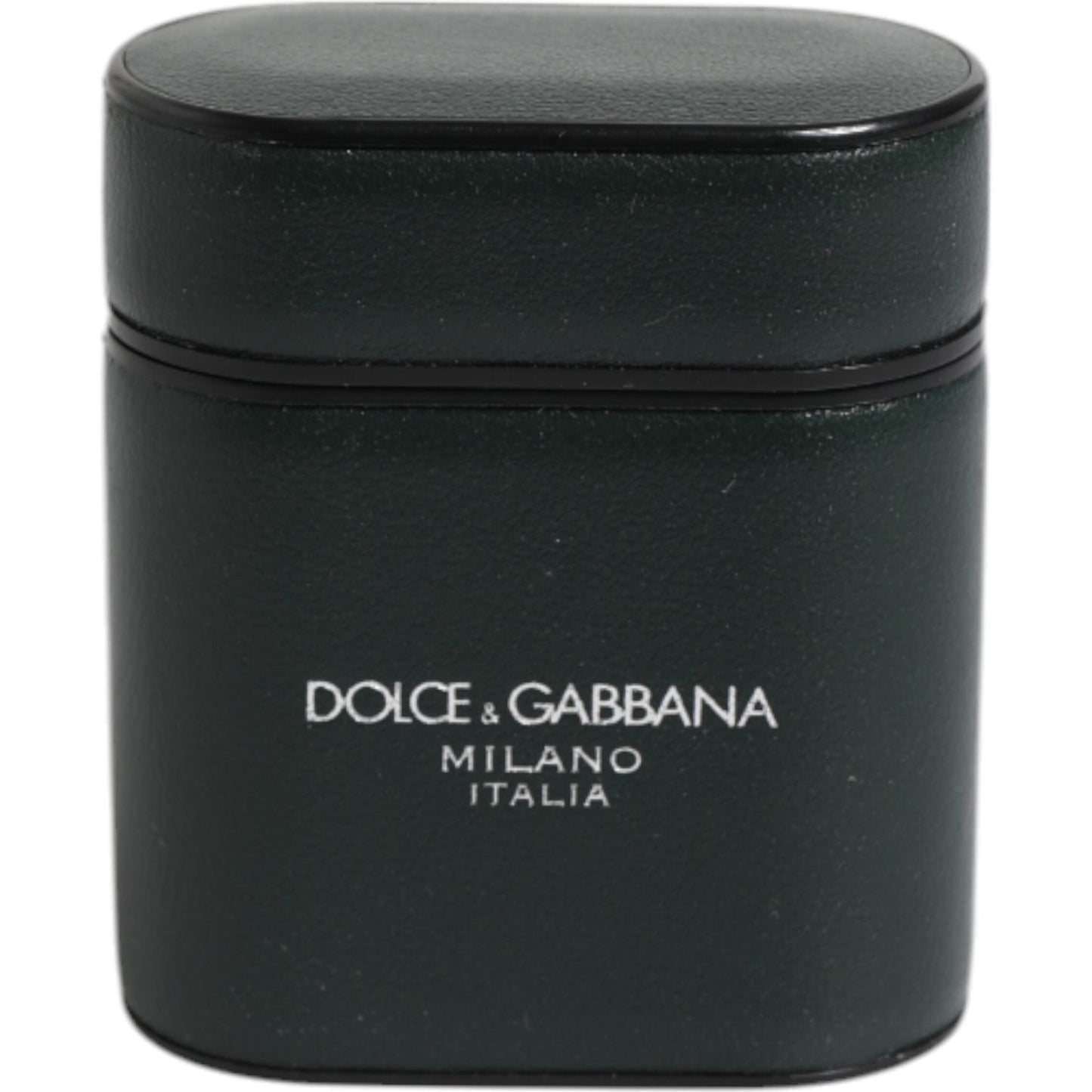 Dolce & Gabbana black calfskin leather AirPods case with logo print, made in Italy, luxury protective accessory.