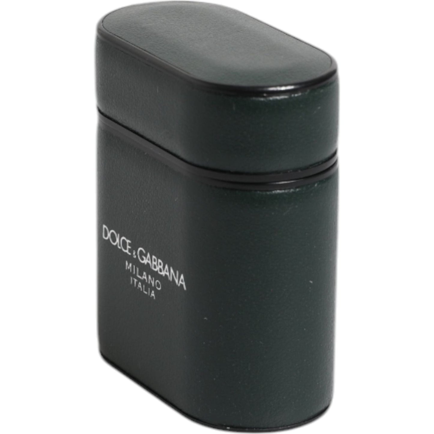 Dolce & Gabbana black calfskin leather AirPods case with logo detail, luxury protective accessory, Italian made.