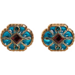 Dolce & Gabbana Gold Brass Blue Enameled Flower Cufflink
