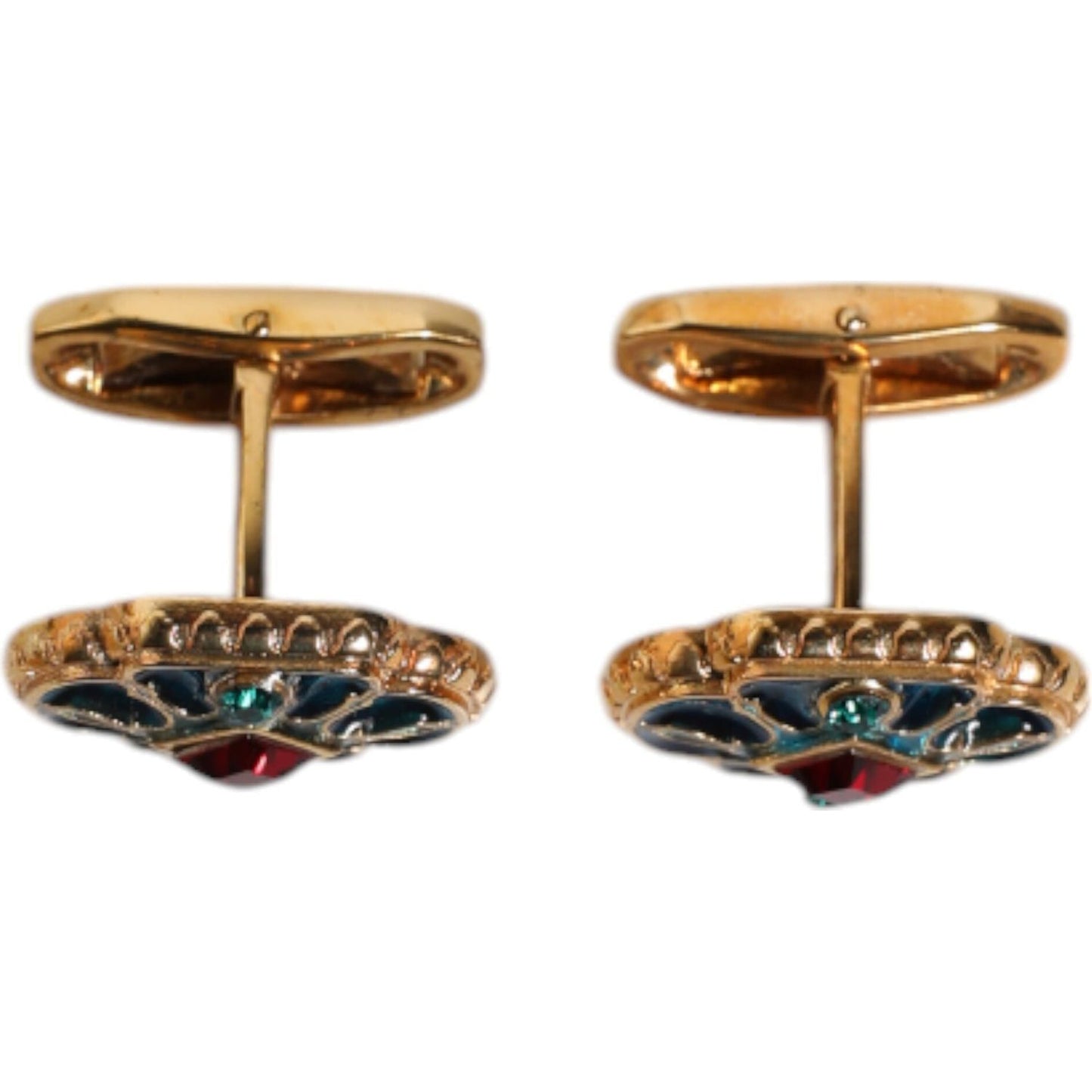 Dolce & Gabbana Gold Brass Blue Enameled Flower Cufflink