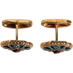 Dolce & Gabbana Gold Brass Blue Enameled Flower Cufflink