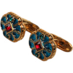 Dolce & Gabbana Gold Brass Blue Enameled Flower Cufflink