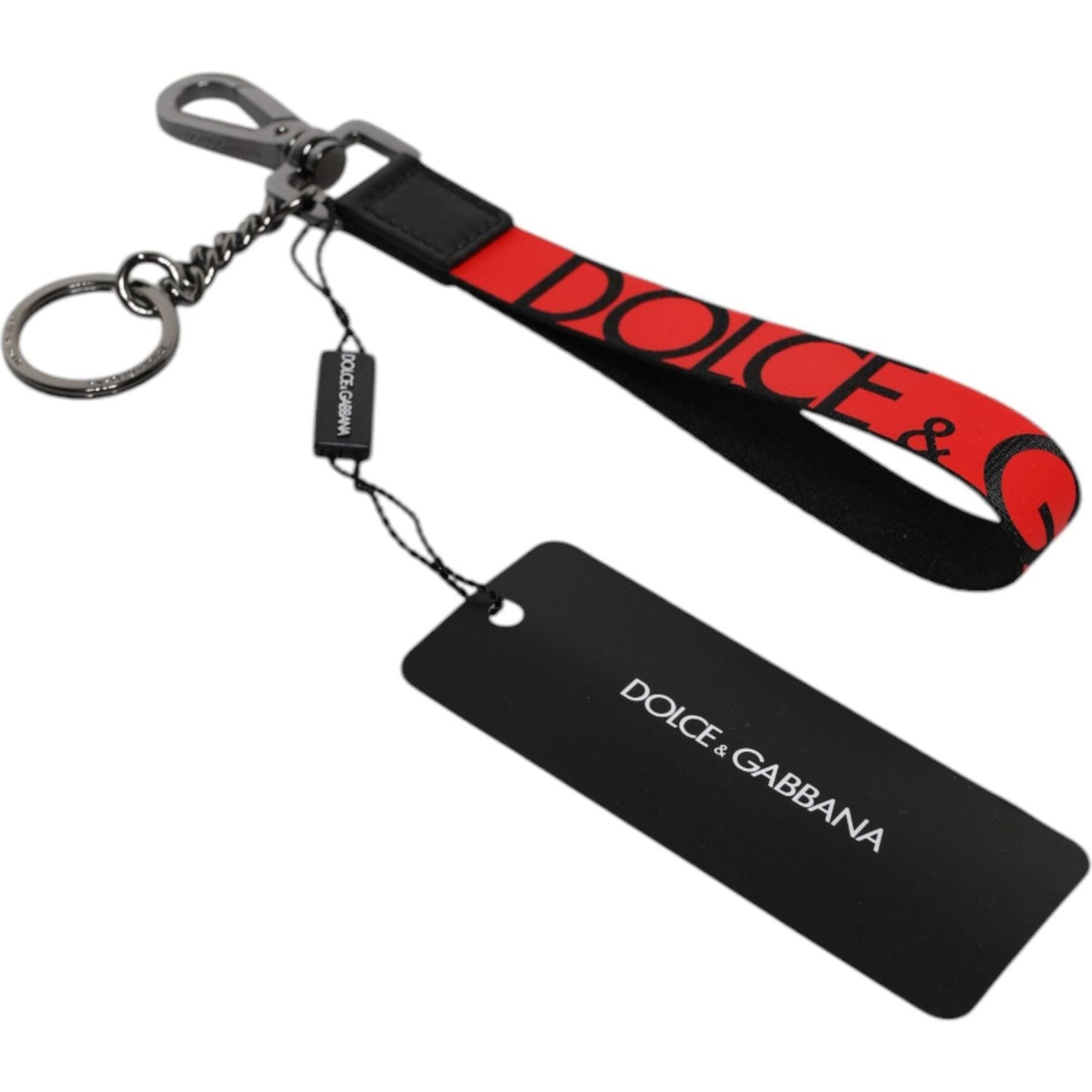 Dolce & Gabbana Red Logo Nylon Silver Brass Men Holder Keychain Keyring SMY10692#