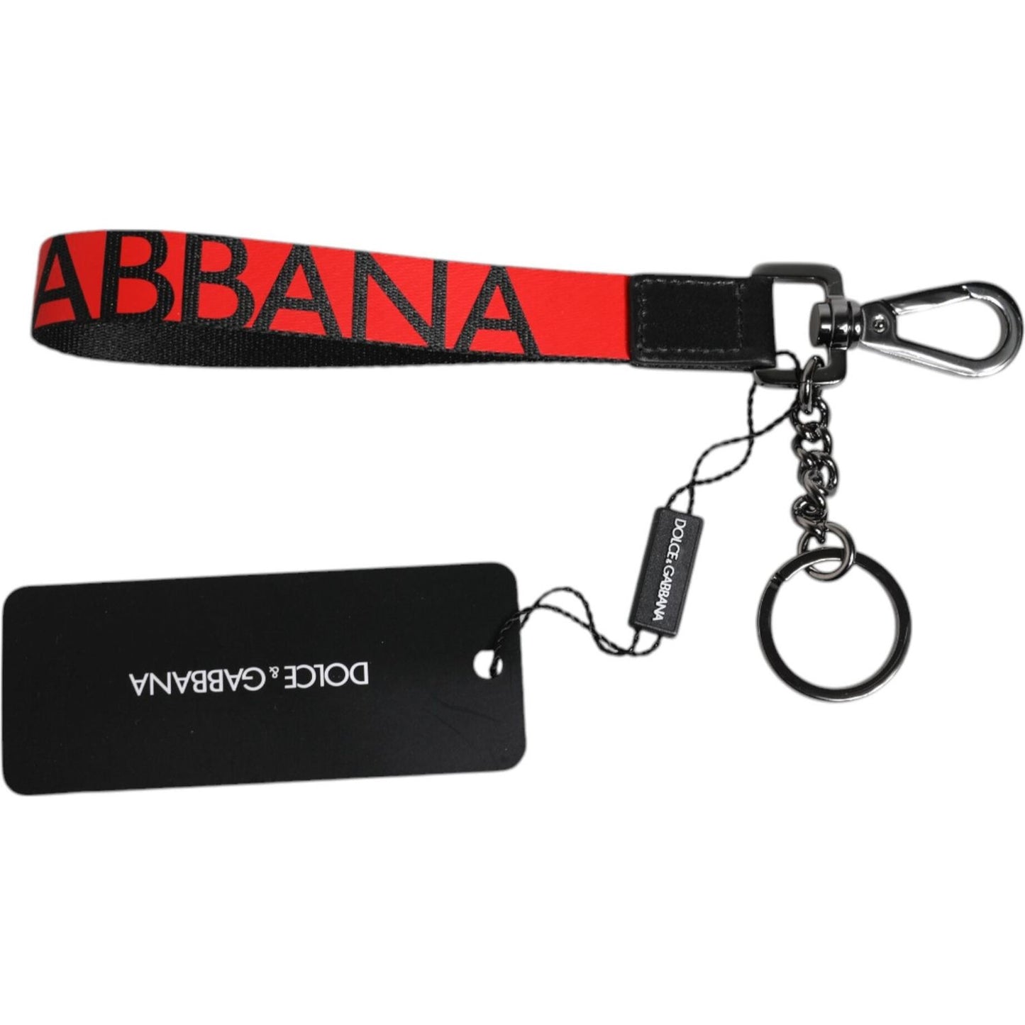 Dolce & Gabbana Red Logo Nylon Silver Brass Men Holder Keychain Keyring SMY10692#