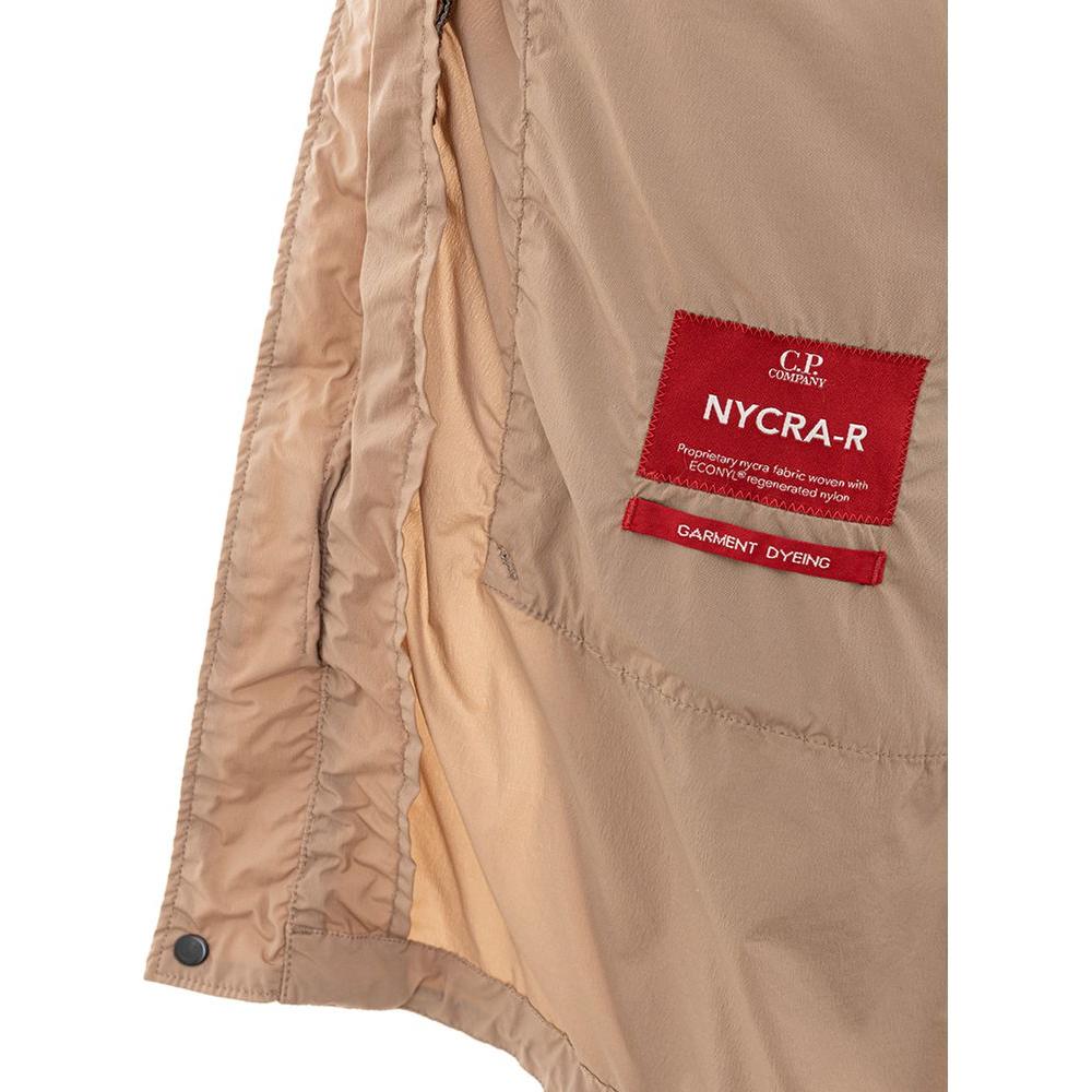 C.P. Company beige polyamide jacket inner label detail showcasing durable NYCRA-R fabric for urban style.