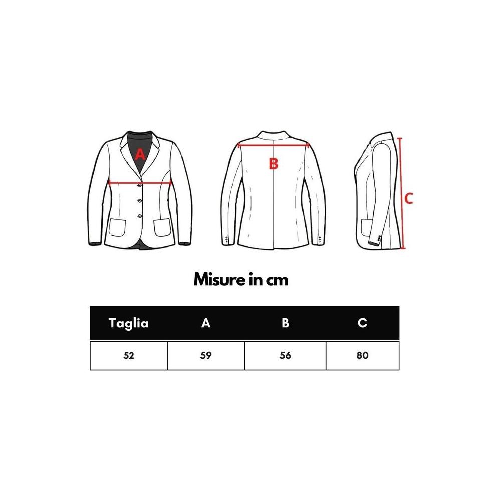 Size chart illustration for C.P. Company beige polyamide jacket in cm with dimensions for chest, back, and sleeve length.