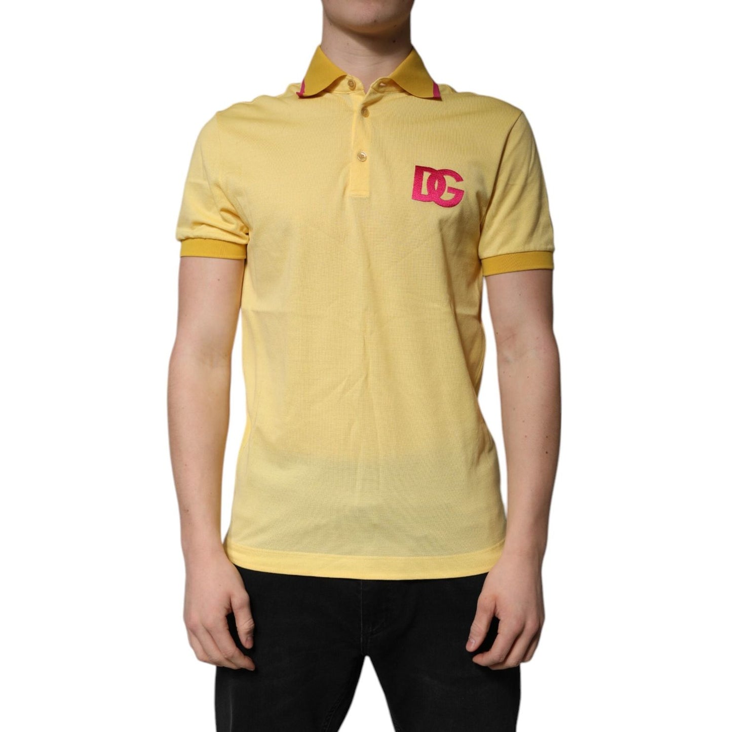 Dolce & Gabbana Yellow Cotton Logo Collared Polo T-shirt TSH86399-46