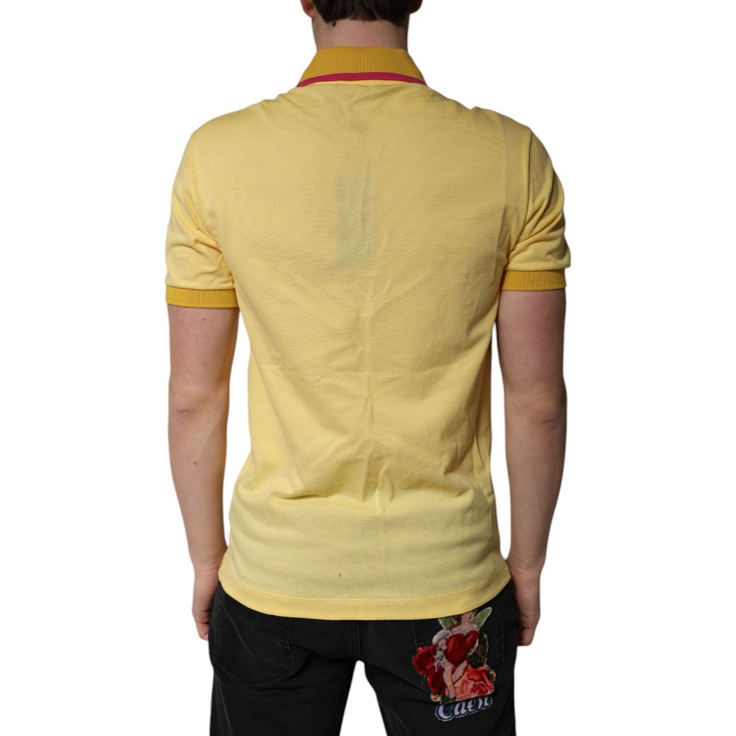Dolce & Gabbana Yellow Cotton Logo Collared Polo T-shirt TSH86399-46