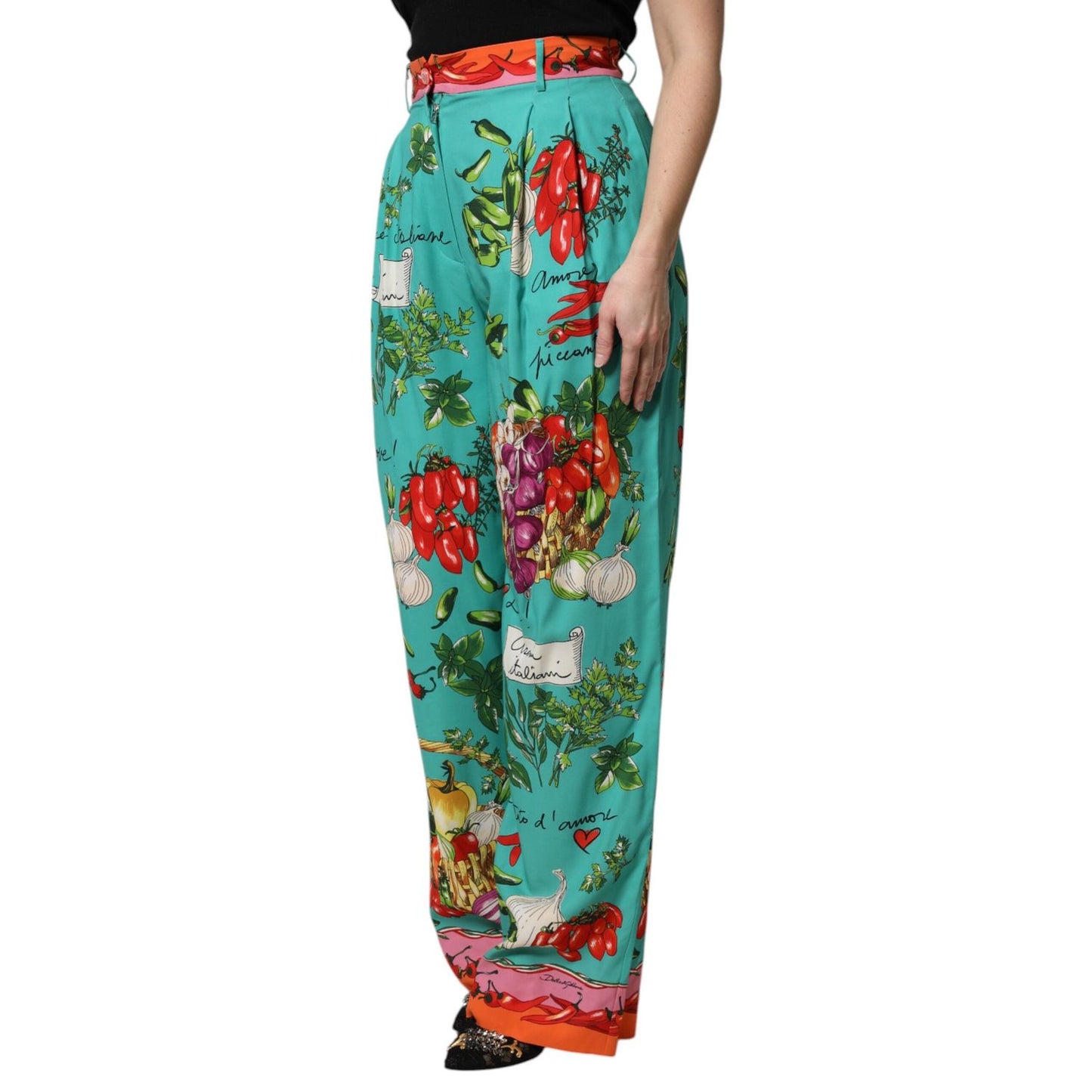 Dolce & Gabbana Green Silk Printed Straight Pants PAN76261-36