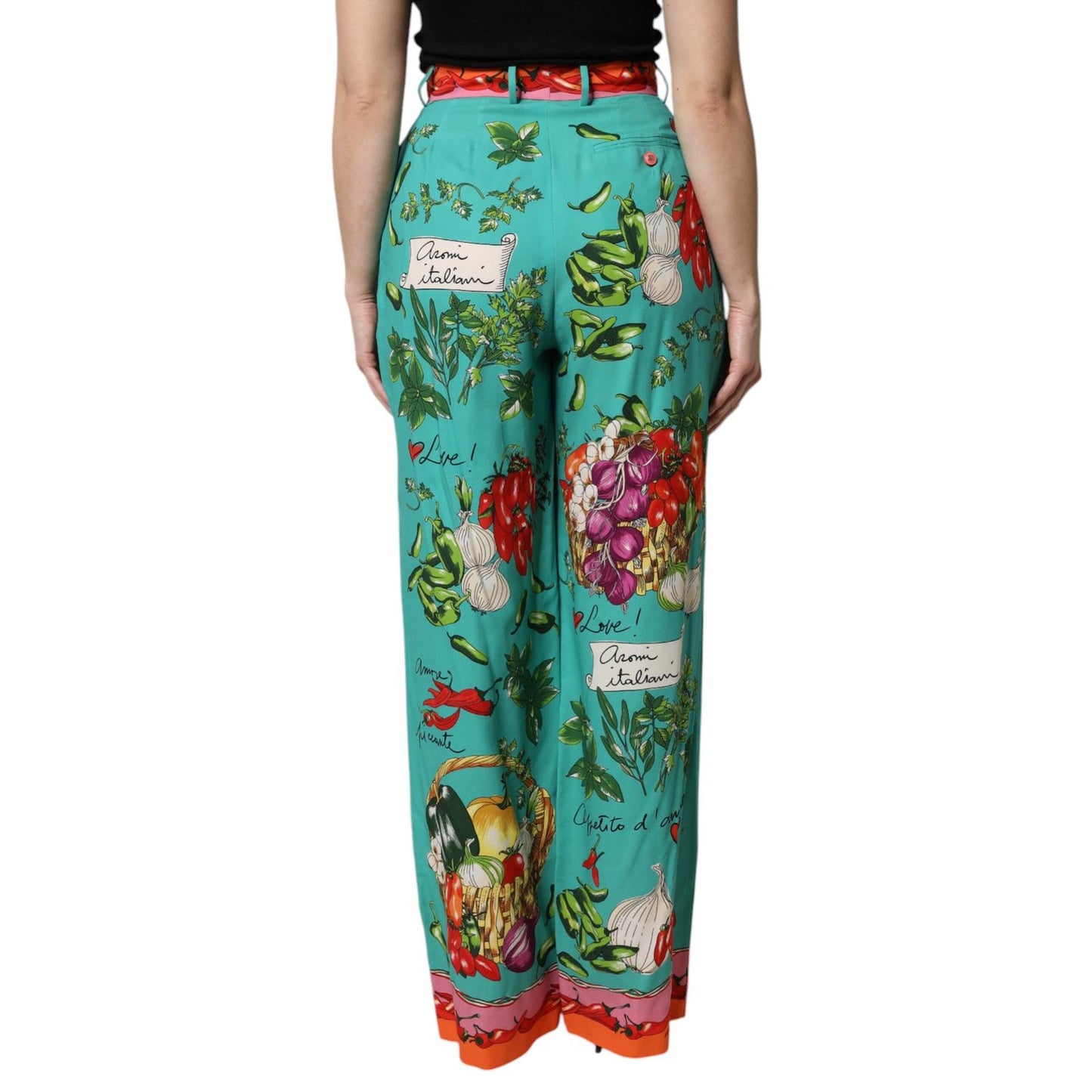 Dolce & Gabbana Green Silk Printed Straight Pants PAN76261-36