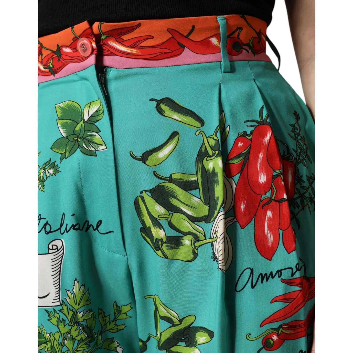 Dolce & Gabbana Green Silk Printed Straight Pants PAN76261-36