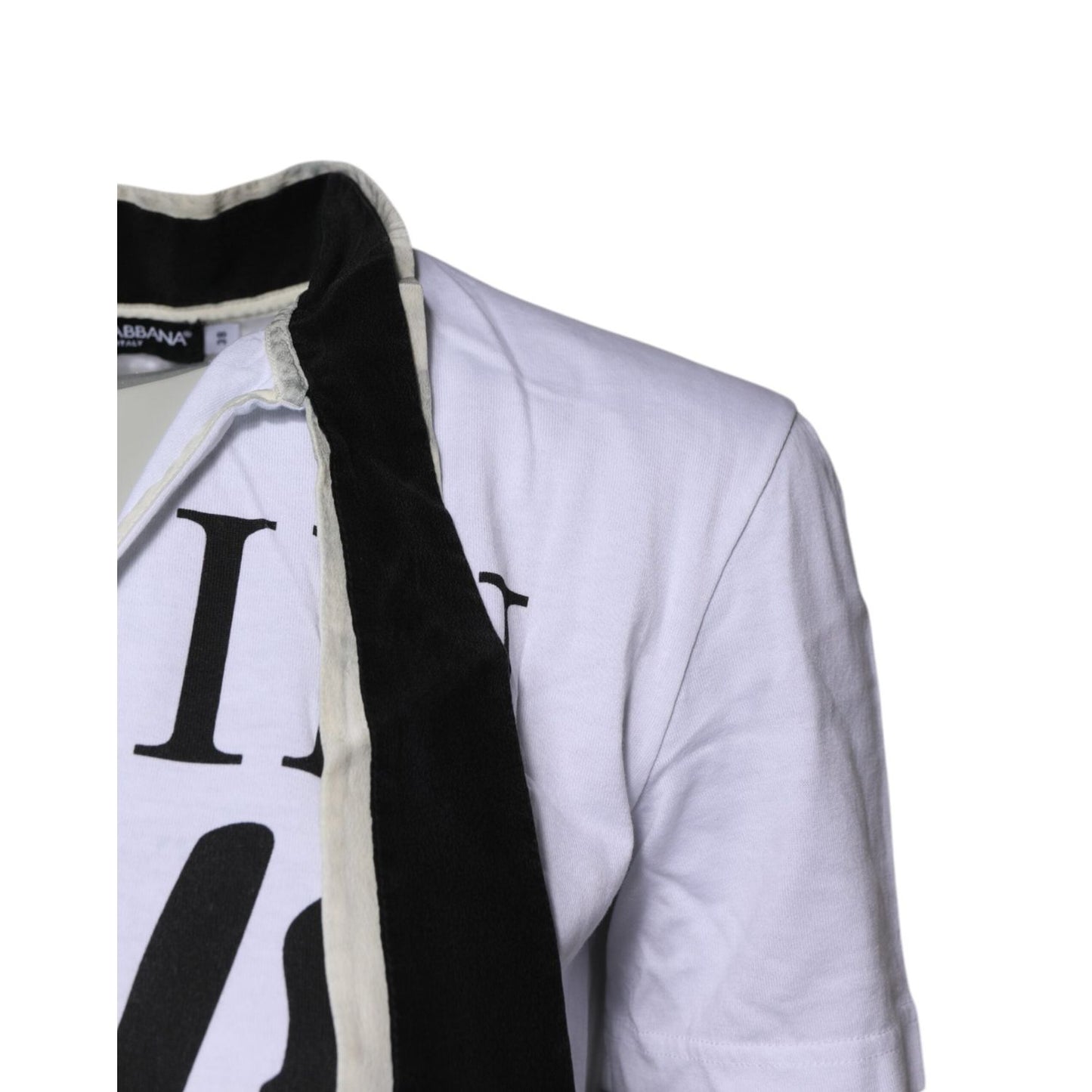 Dolce & Gabbana White Cotton Silk Blend Ascot Collar T-shirt TSH878611-38