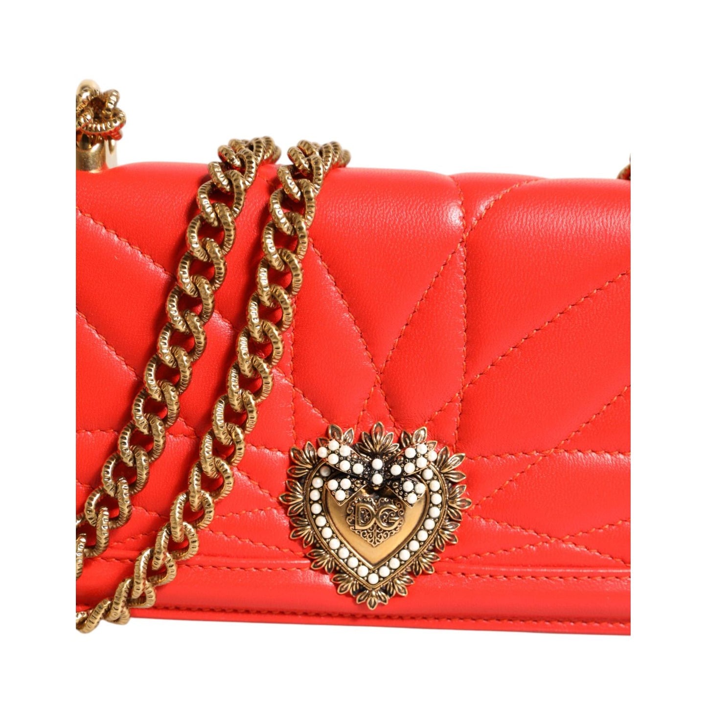 Dolce & Gabbana Red Leather Quilted Devotion Crossbody Phone Cover Bag BAG4528