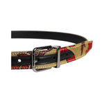 Dolce & Gabbana Gold Floral Jacquard Leather Metal Buckle Belt BEL9355-90