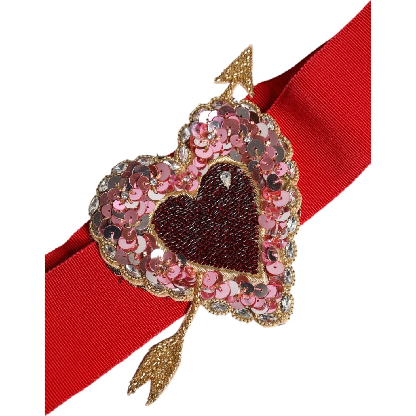 Dolce & Gabbana Red Stretch Wide Waist Heart Embellished Belt WMB396-40