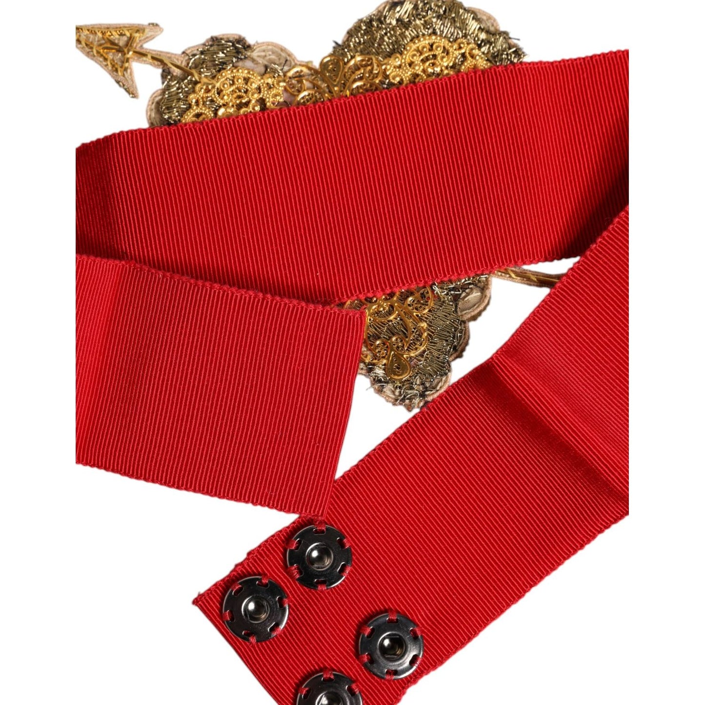 Dolce & Gabbana Red Stretch Wide Waist Heart Embellished Belt WMB396-40
