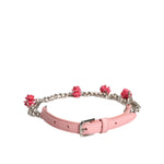 Dolce & Gabbana Pink Embelished Roses Textured Leather Belt WMB474-40
