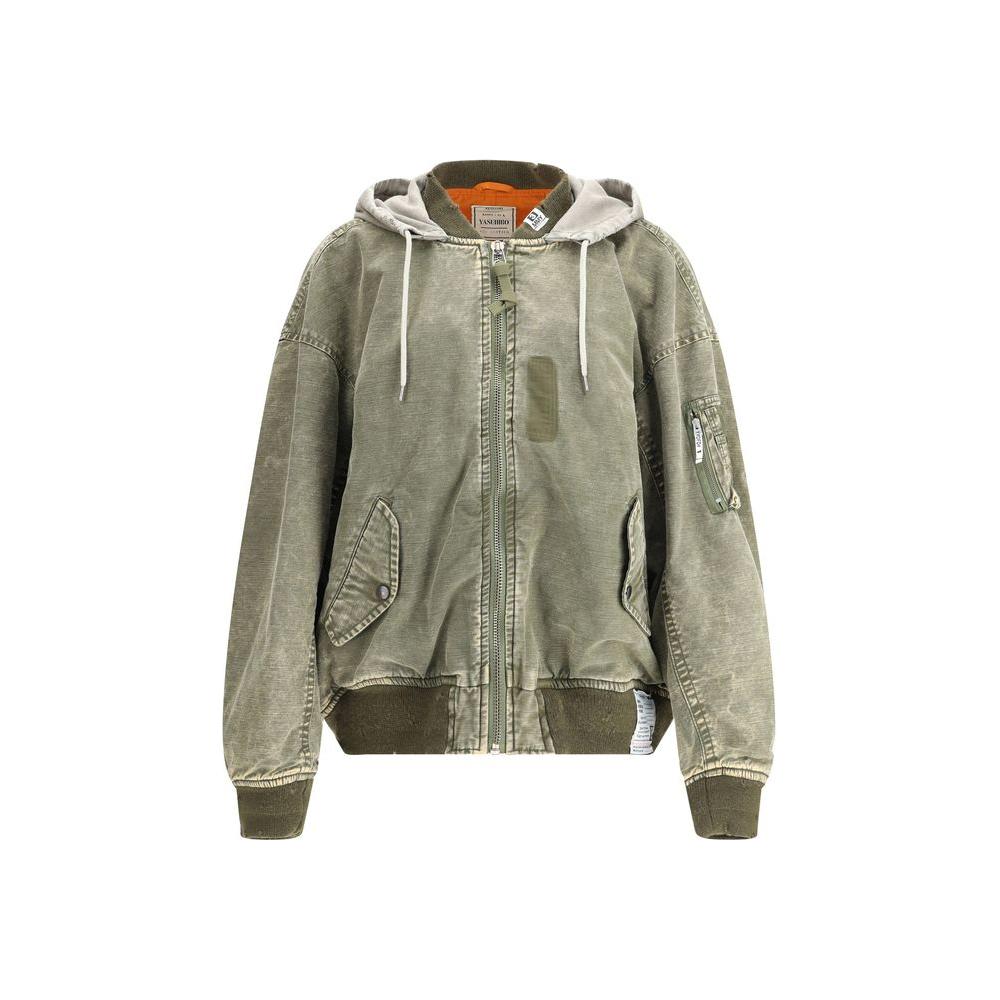 Maison Mihara Yasuhiro hooded cotton jacket with adjustable drawstring, ribbed collar, zipper closure, and multiple pockets for urban style.