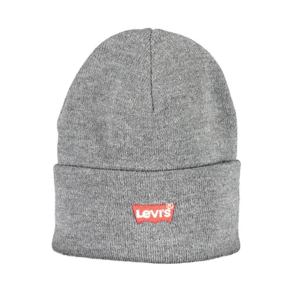 Levi's gray acrylic men's cap featuring iconic logo embroidery, crafted for style and comfort.