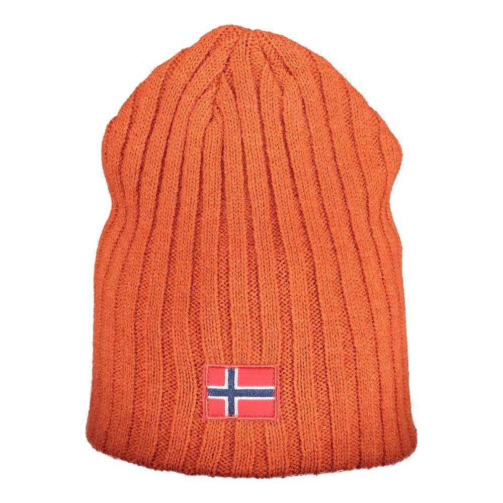 Norway 1963 orange polyester hat with embroidered logo and ribbed design