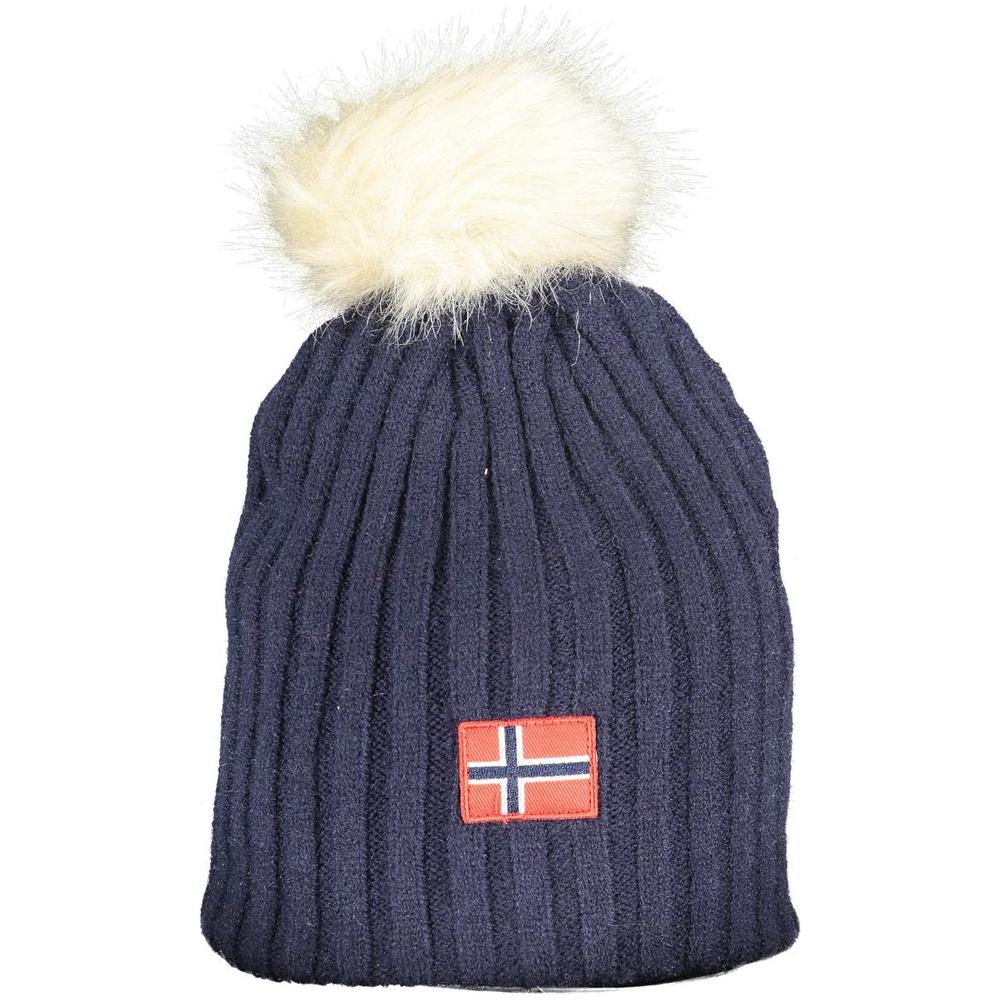 Norway 1963 blue polyester hat with fur pompon, logo application, featuring a stylish design and warm texture.