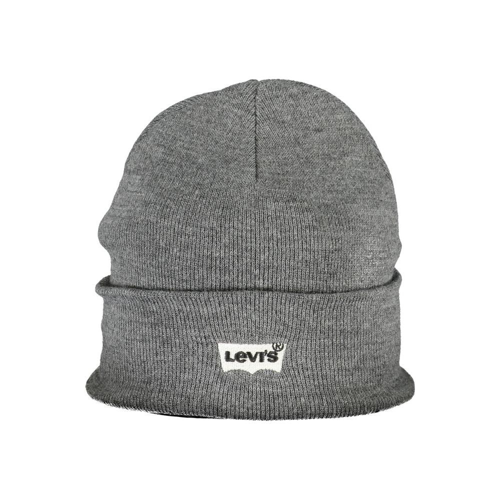 Levi's gray acrylic hat with embroidered logo, stylish winter accessory for warmth and fashion.