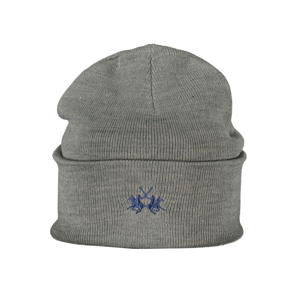 La Martina gray polyester hat with embroidery logo, perfect for casual style and comfort.