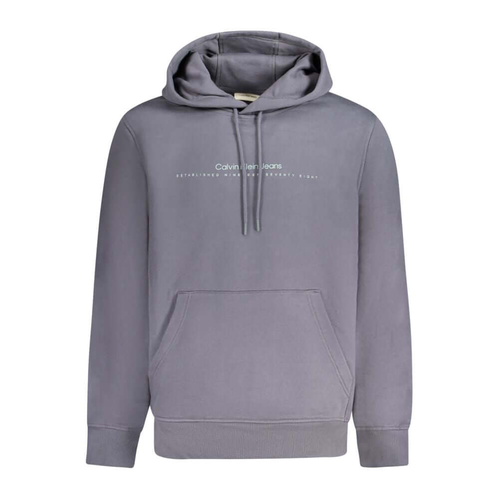 Calvin Klein blue cotton men’s sweater featuring iconic CK logo with long sleeves, stylish hoodie, durable 55% cotton, 45% polyester blend