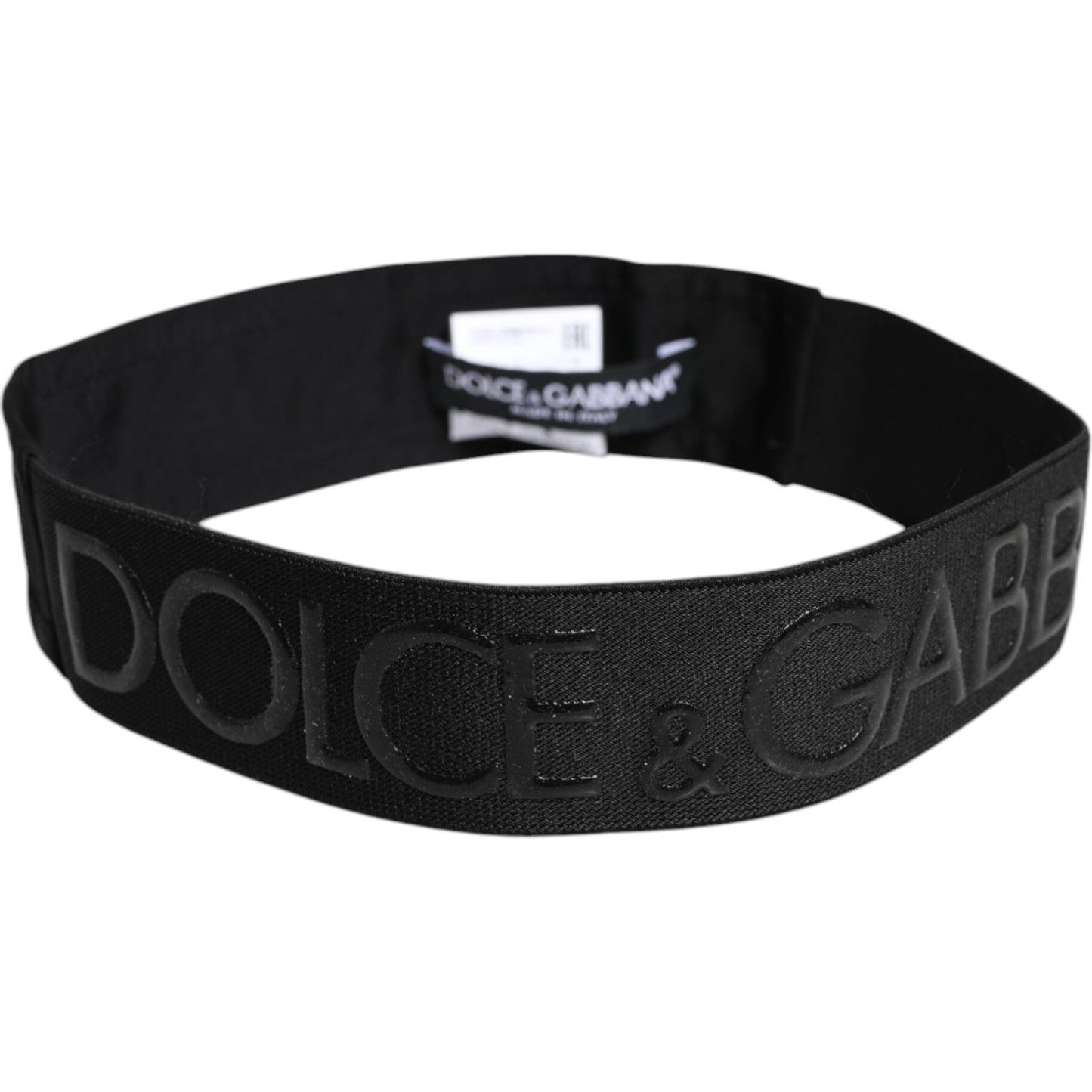 Dolce & Gabbana black DG logo nylon knitted men's head band, featuring elastic material, 4cm width, made in Italy.