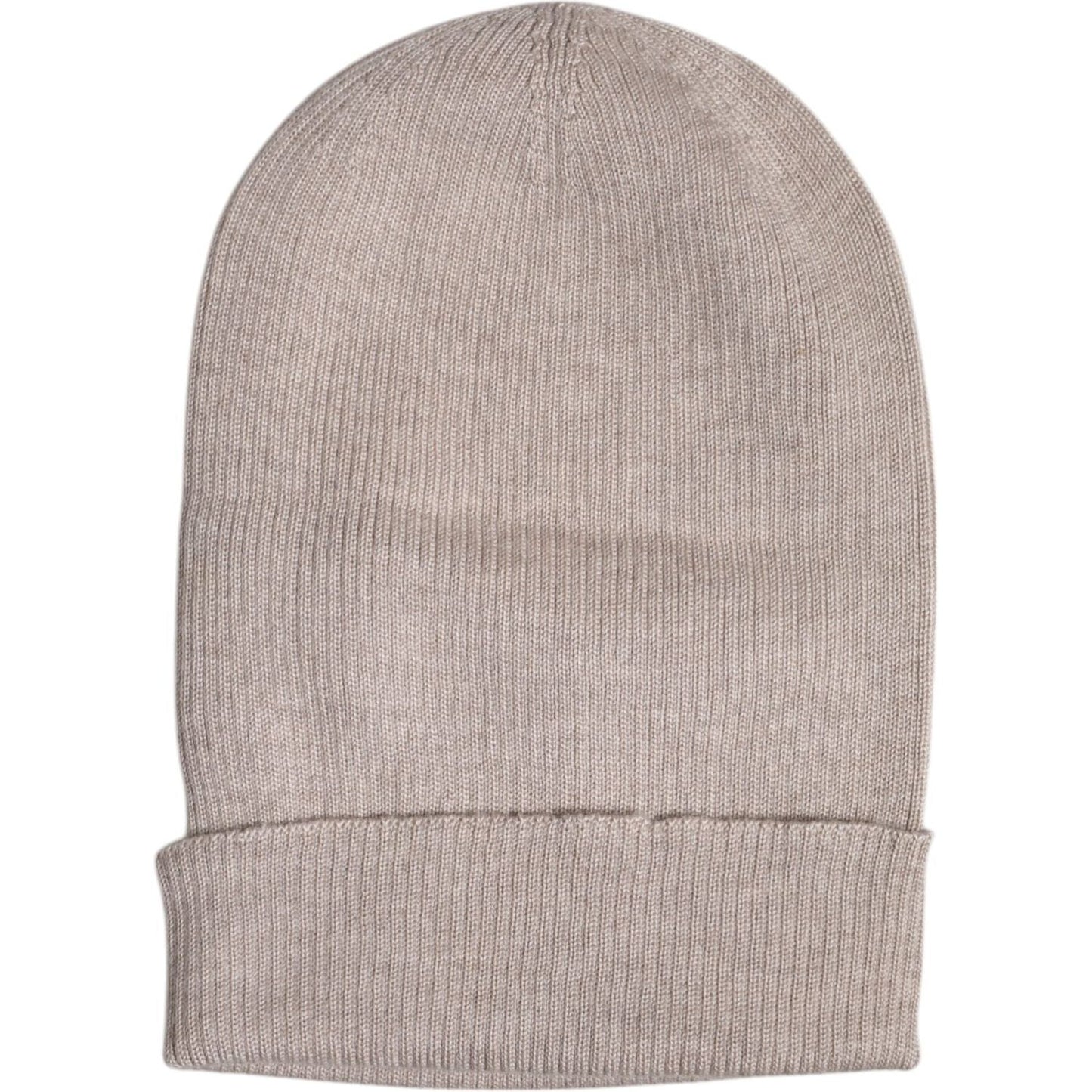 Dolce & Gabbana beige cashmere silk beanie hat, winter accessory, logo detail, made in Italy.