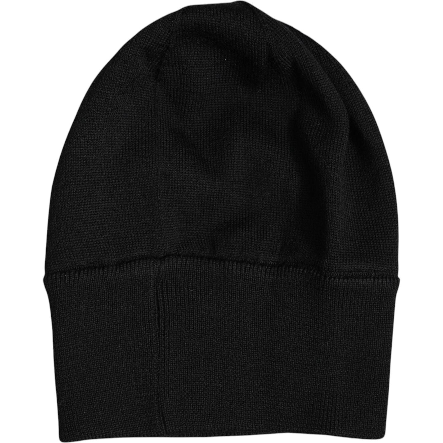 Dolce & Gabbana black knitted beanie hat, 100% Virgin Wool, #DGLOVESLONDON, made in Italy. Stylish men's winter accessory.