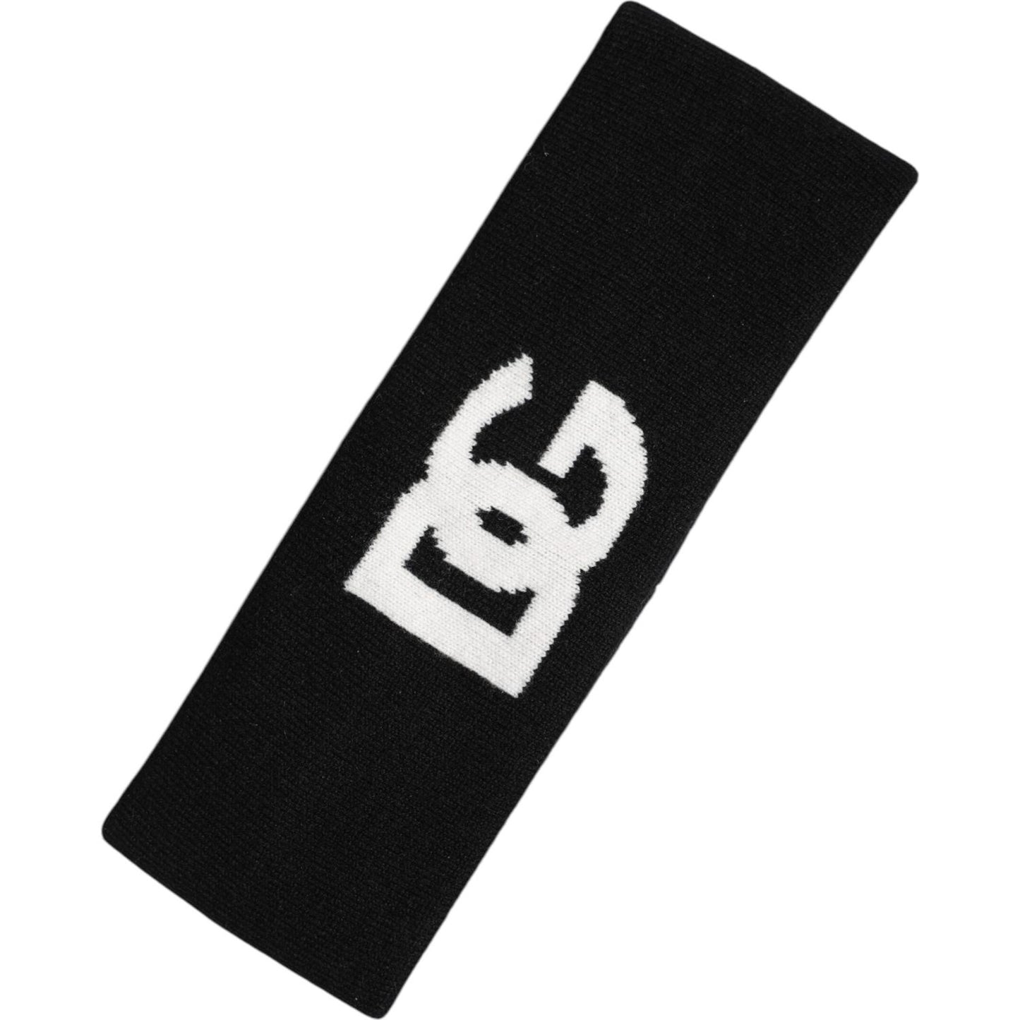 Dolce & Gabbana black and white cashmere knitted headband with DG logo, made in Italy, featuring a stylish design and premium materials.