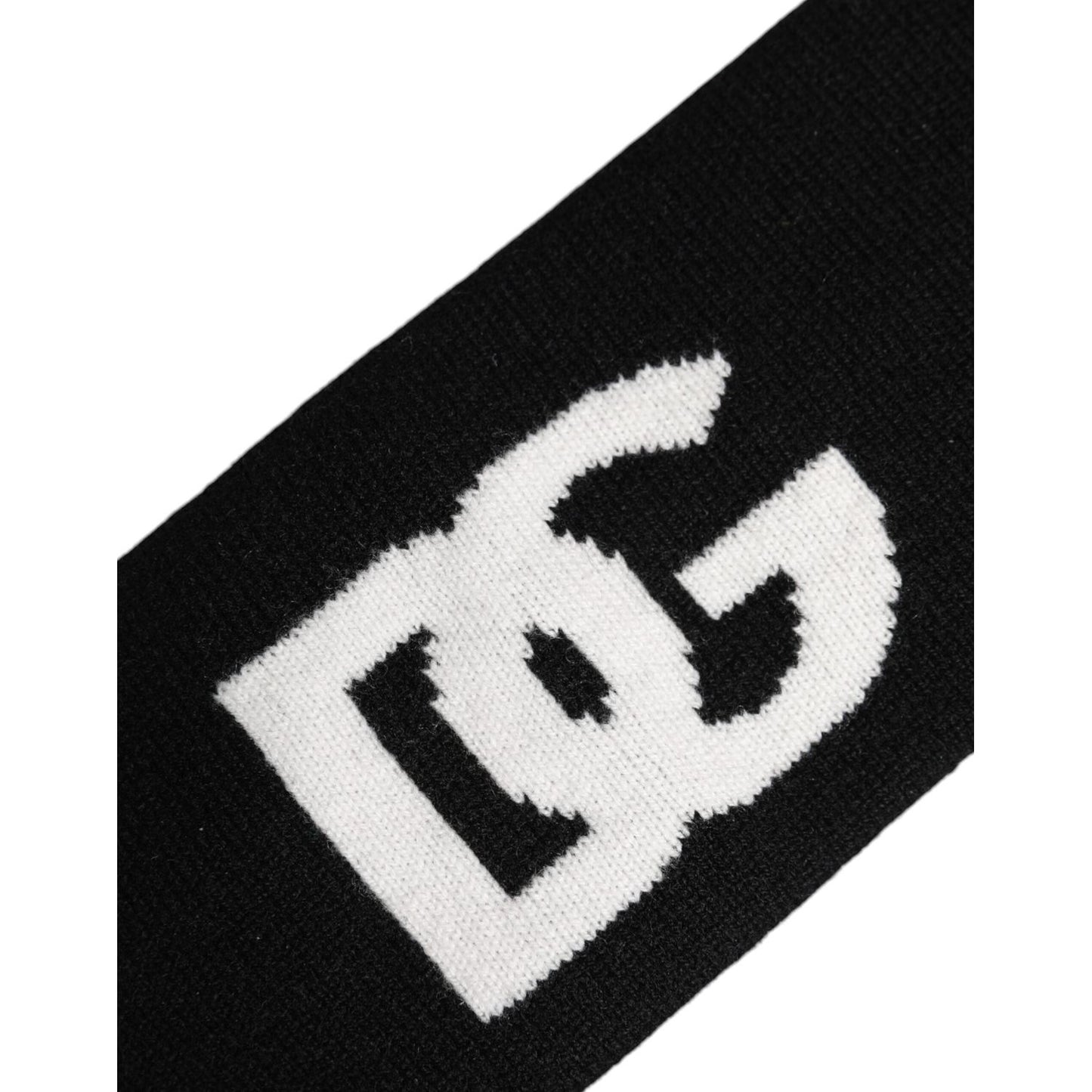 Black and white Dolce & Gabbana cashmere headband with DG logo, made in Italy, luxurious men's knit accessory.