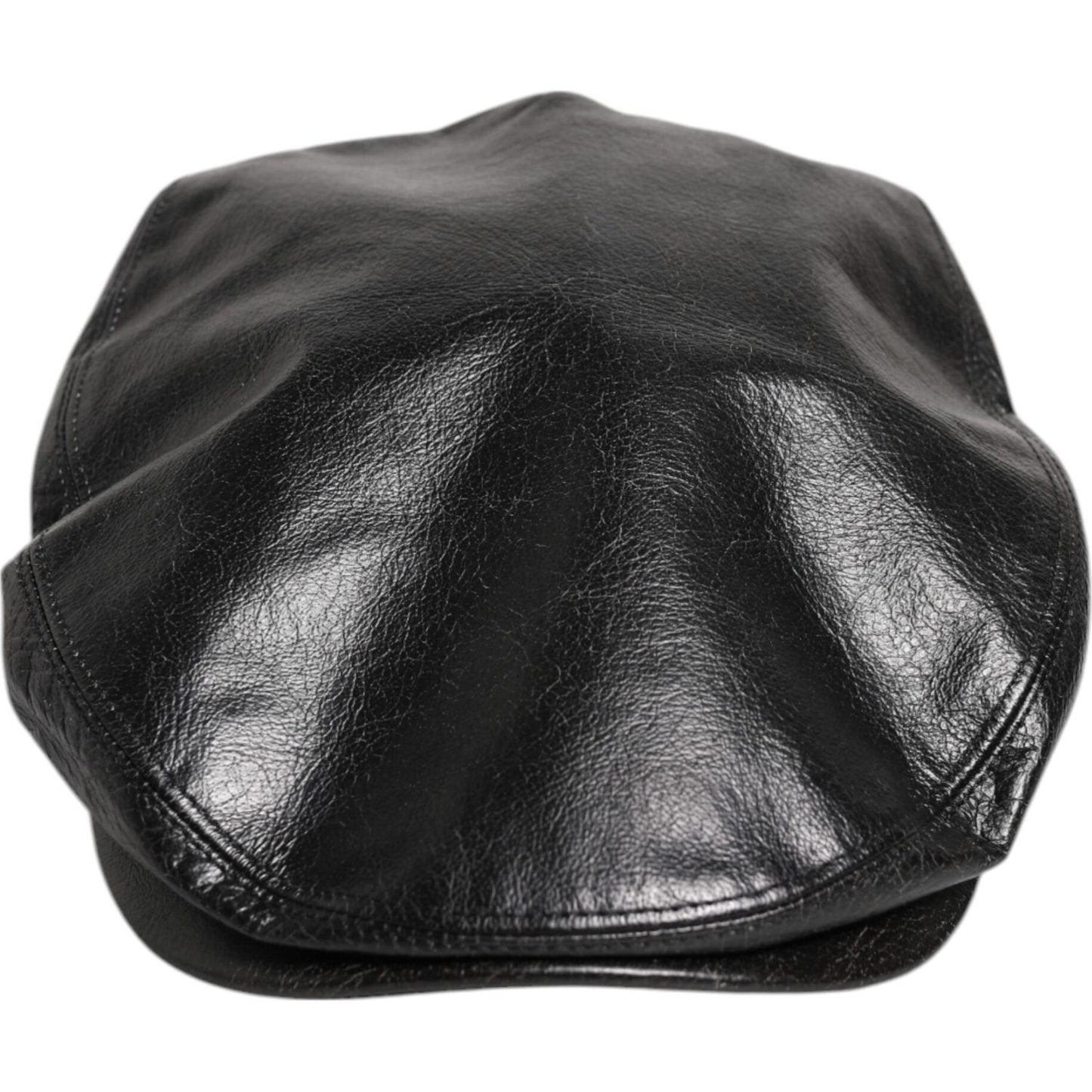 Dolce & Gabbana black calfskin newsboy cap with logo detail, men's designer fashion hat made in Italy